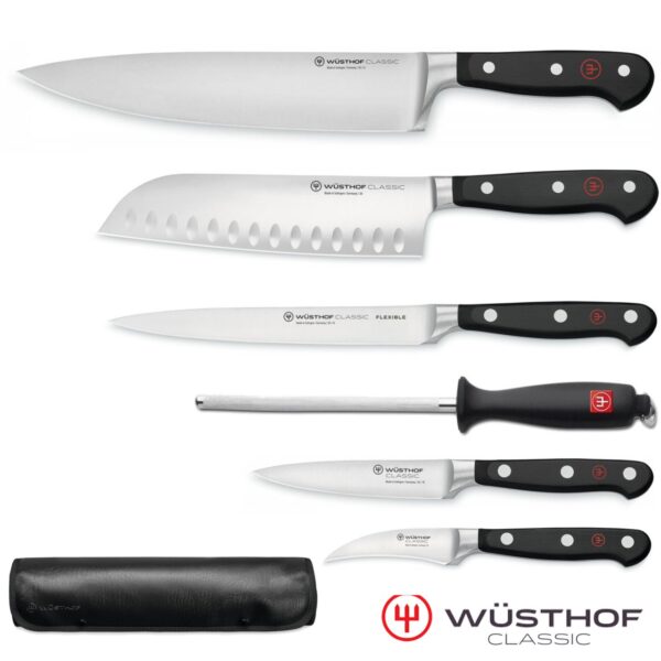 Set 5 coltelli Wusthof Classic + acciaino + rotolo portacoltelli Wusthof - immagine 2