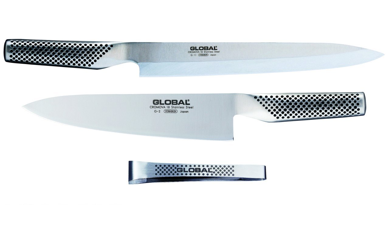 Set 2 coltelli Global serie G + pinza spina pesce