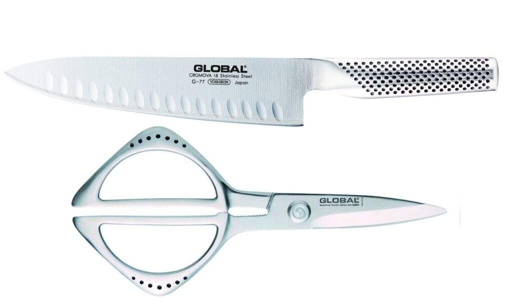 Set coltello da cuoco G-77 Global + forbice da cucina Serie G