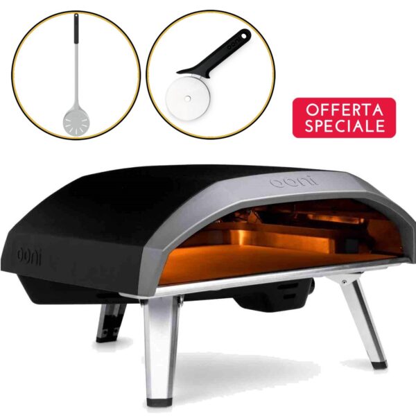 Set forno pizza Koda 16 Ooni + pala giro pizza Ooni + rotella taglia pizza Ooni