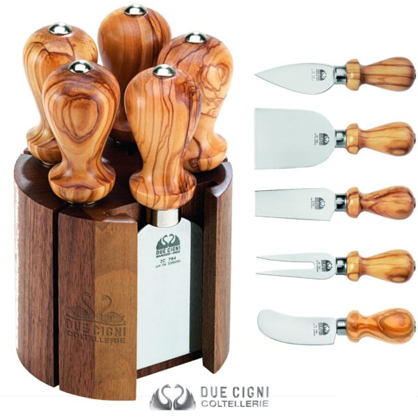 Set mini ceppo Due Cigni in olivo con 5 coltelli da formaggio 2C 300 - immagine 2